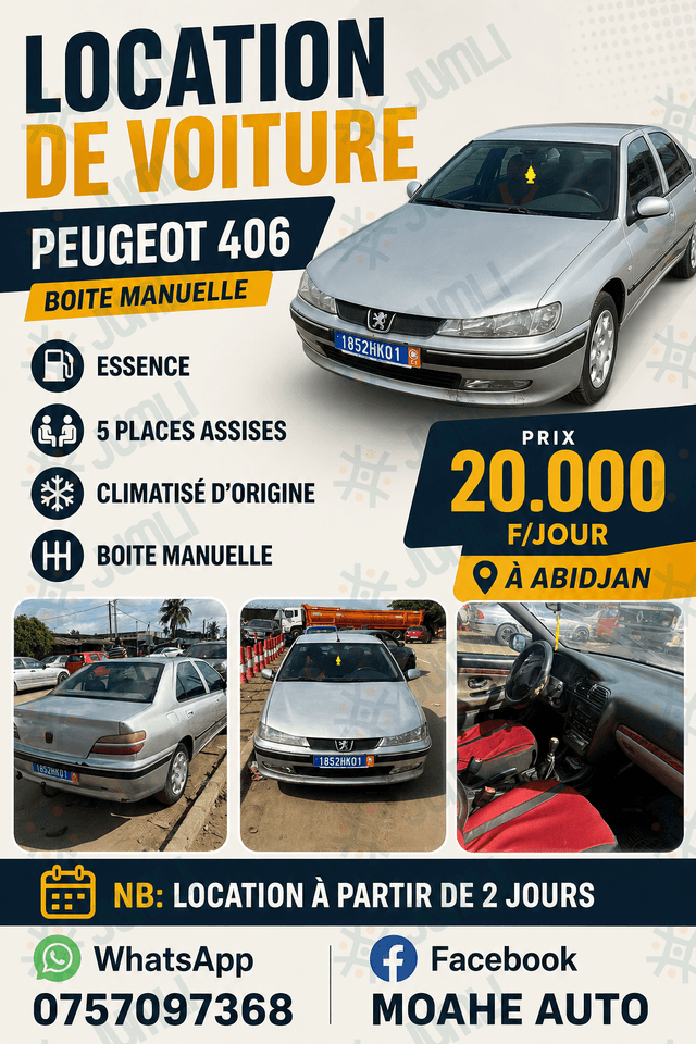 Location Peugeot 406 boite Manuel climatisation d'origine