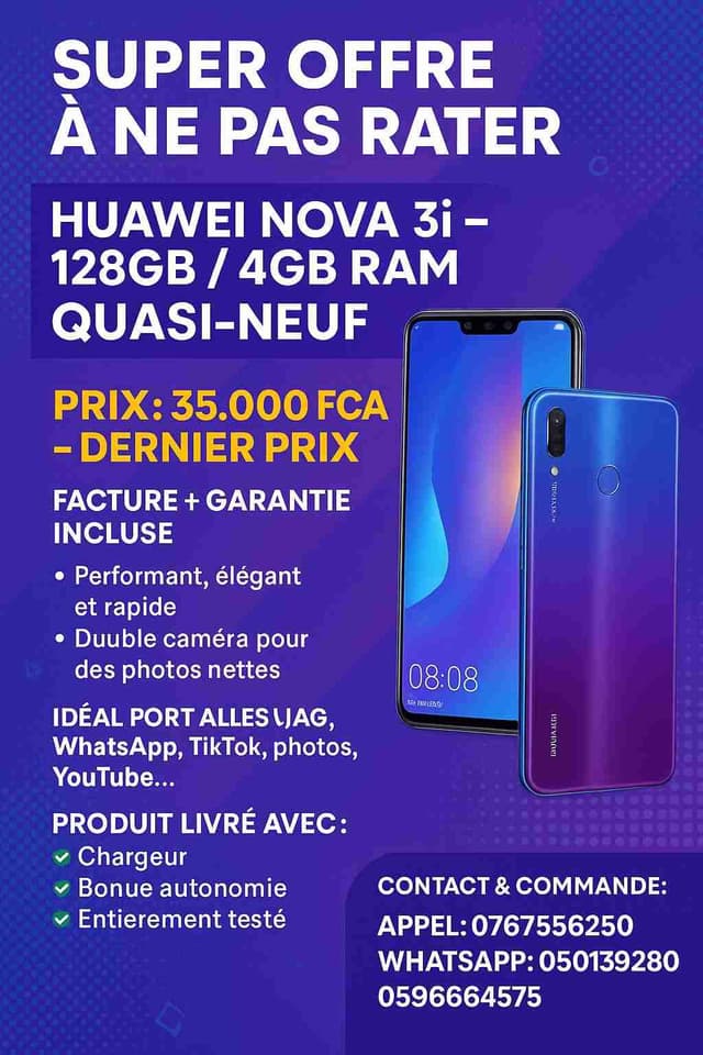 HUAWEI NOVA 3I 128GB/6GB QUASI-NEUF