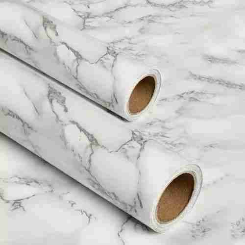 Papier peint adhésif effet marbre blanc