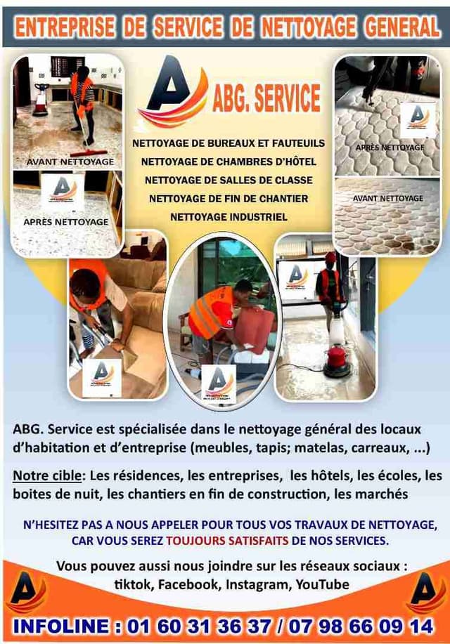 ABG-SERVICE de nettoyage de canapé, matelas, entretiens de maison, bureaux, résidence, chantiers