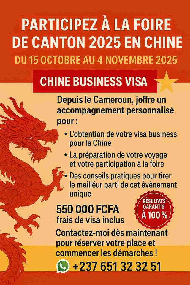 VISA BUSINESS POUR LA CHINE