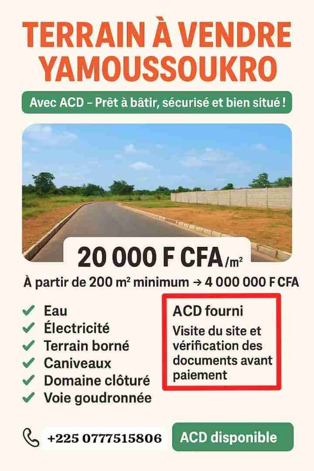 Terrain à Yamoussoukro avec ACD