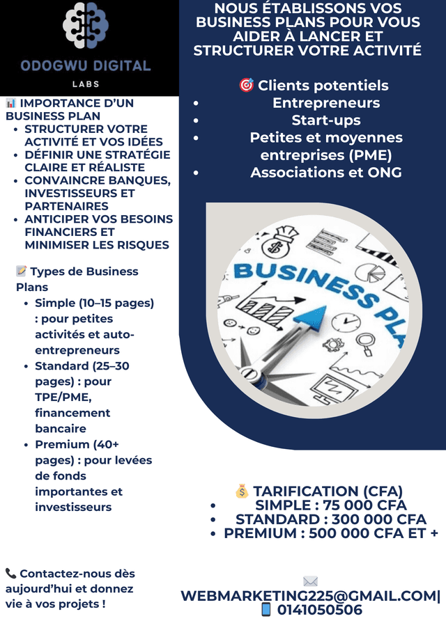 Besoin d’un Business Plan solide ? Nous le faisons pour vous ! 🚀