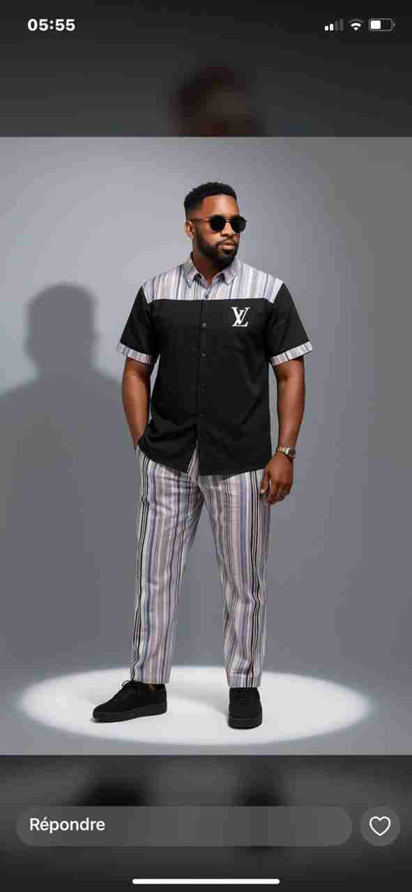 Ensemble Chemise Manches Courtes & Pantalon Homme - Style Color Block Rayé Élégant (2 Couleurs)