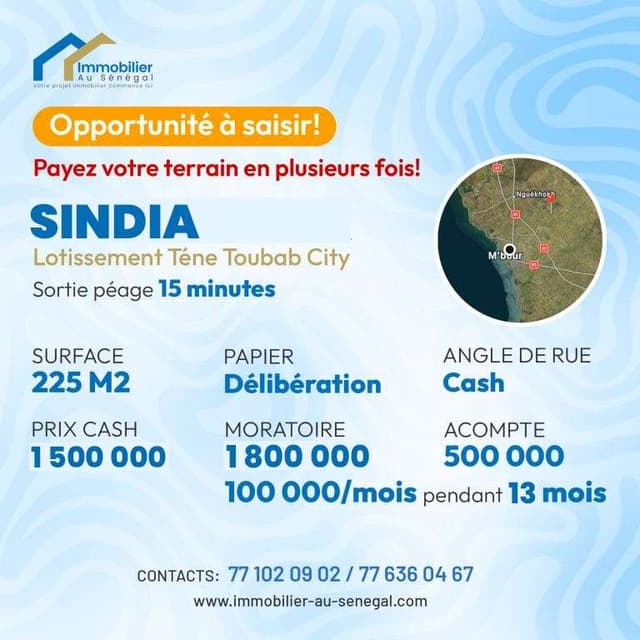 Terrains de 225 mètres carrés à vendre à Sindia Sénégal