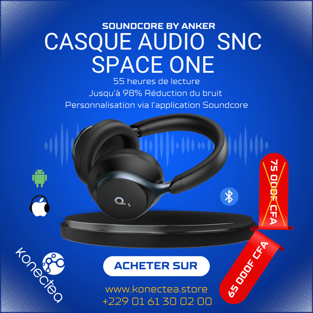 Casque Soundcore Space One – Réduction de Bruit Ultime & Son Haute Définition | Konectea Afrique