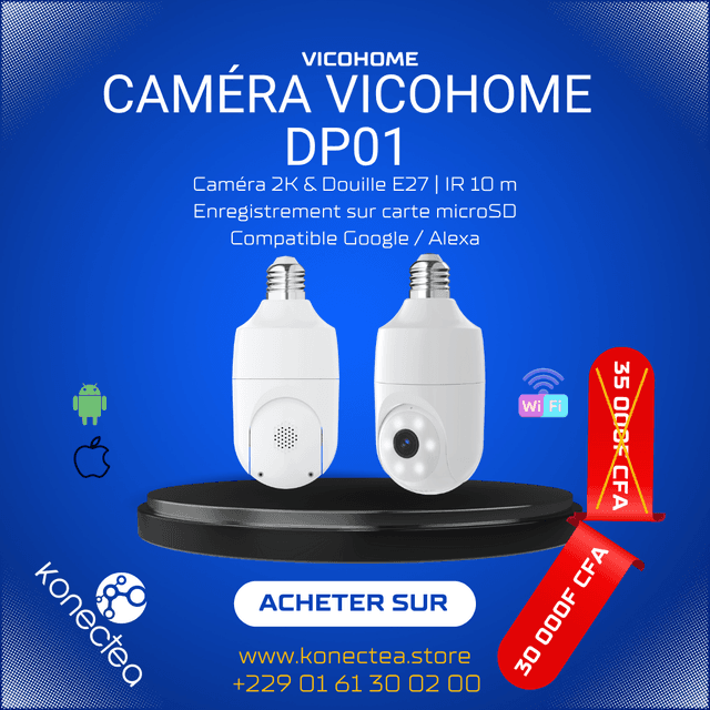 Caméra VicoHome DP01 – Surveillance Intelligente 3 Mpx & Installation Ultra-Facile | Konectea Afrique
