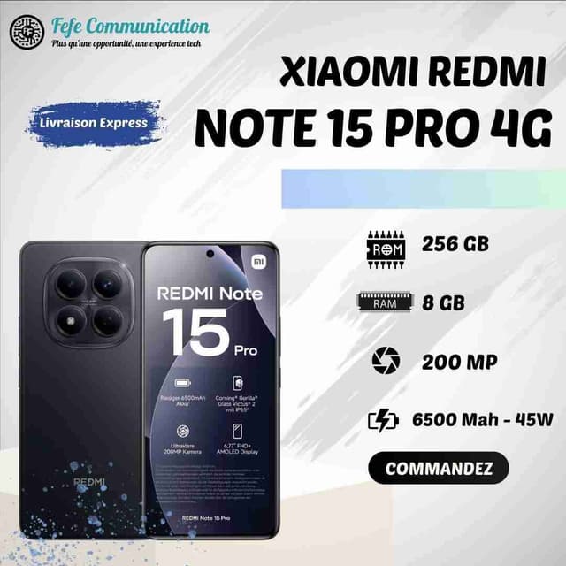 Xiaomi Redmi Note 15 Pro 4G256GB  - 8GB Ram - Ecran Incurvé - Neuf Scellé