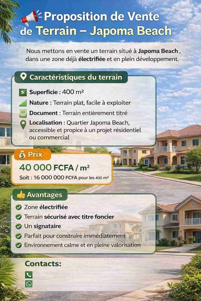 Terrain a vendre a Douala (Japoma )