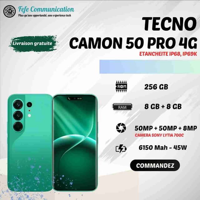 Tecno Camon 50 Pro - 256GB - 16GB Ram - Neuf Scellé